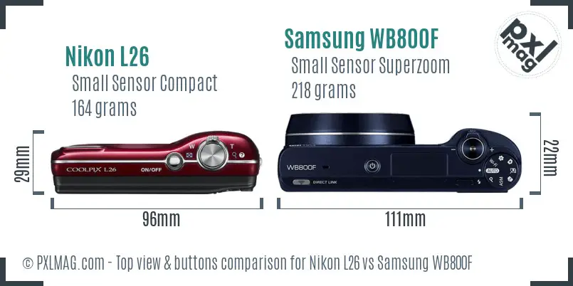 Nikon L26 vs Samsung WB800F top view buttons comparison