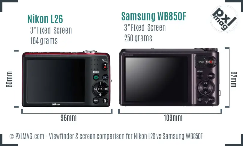 Nikon L26 vs Samsung WB850F Screen and Viewfinder comparison Nikon L26 vs Samsung WB850F Screen and Viewfinder comparison