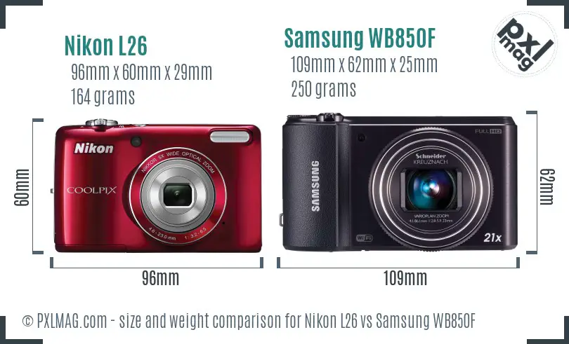Nikon L26 vs Samsung WB850F size comparison Nikon L26 vs Samsung WB850F size comparison