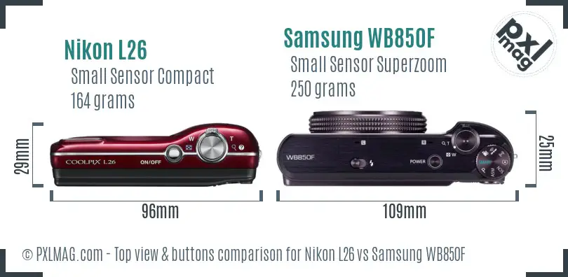 Nikon L26 vs Samsung WB850F top view buttons comparison Nikon L26 vs Samsung WB850F top view buttons comparison