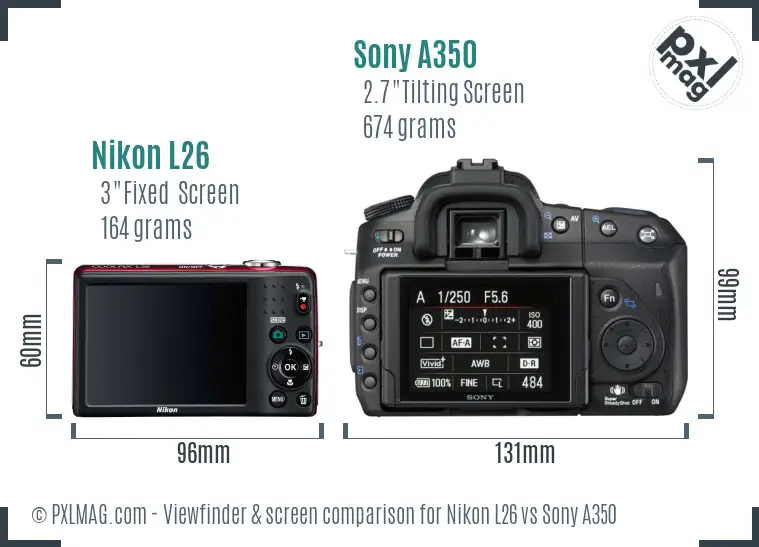 Nikon L26 vs Sony A350 Screen and Viewfinder comparison