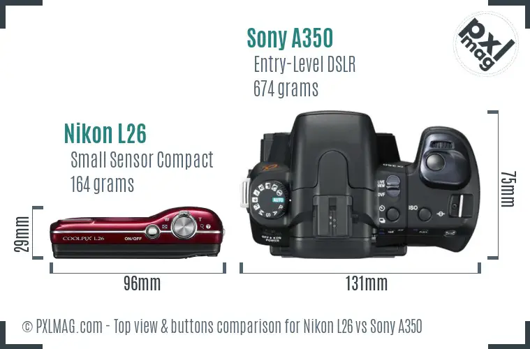 Nikon L26 vs Sony A350 top view buttons comparison