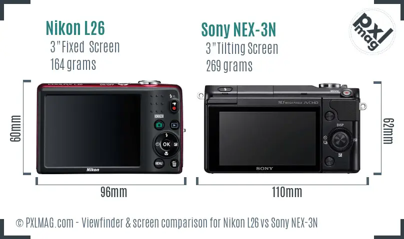 Nikon L26 vs Sony NEX-3N Screen and Viewfinder comparison