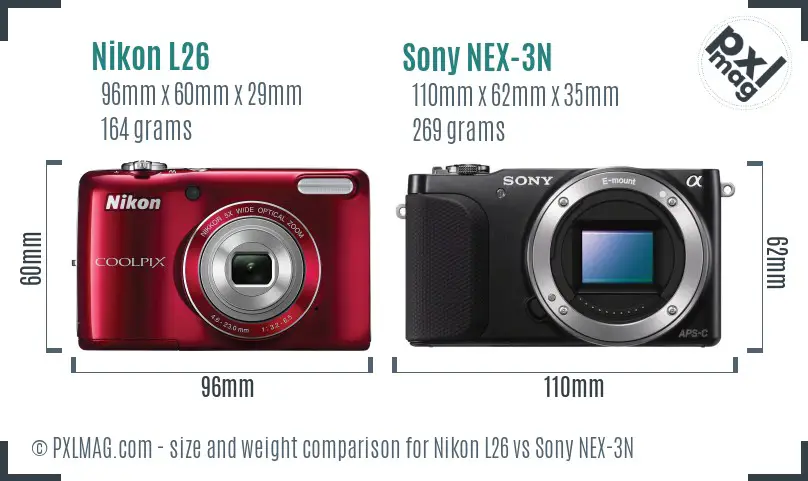 Nikon L26 vs Sony NEX-3N size comparison