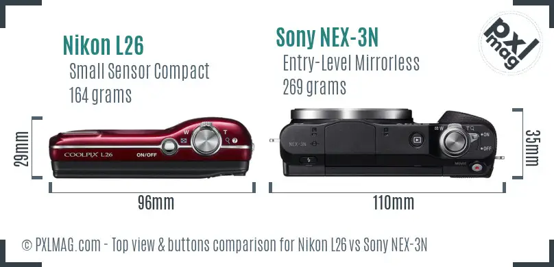 Nikon L26 vs Sony NEX-3N top view buttons comparison