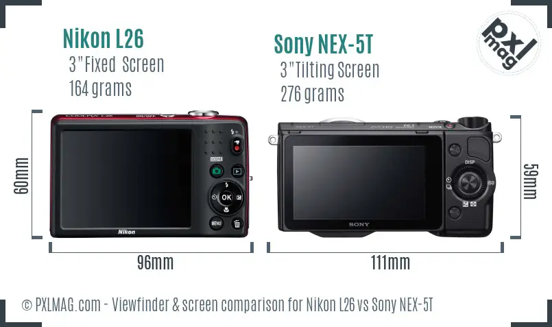 Nikon L26 vs Sony NEX-5T Screen and Viewfinder comparison