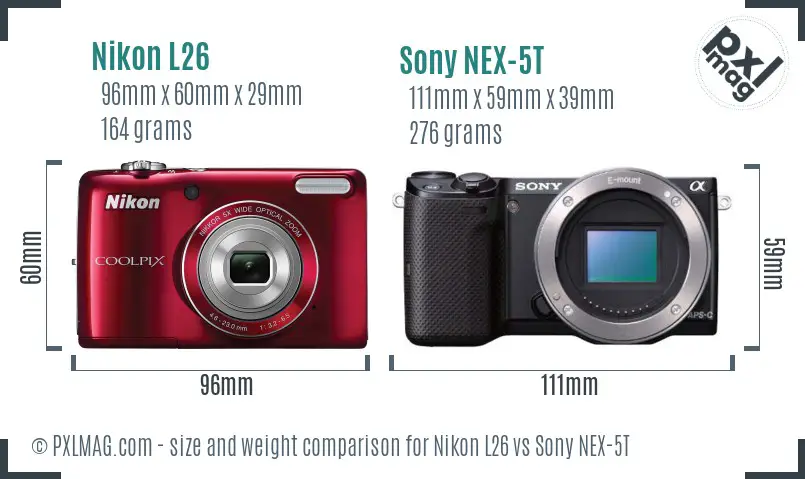 Nikon L26 vs Sony NEX-5T size comparison
