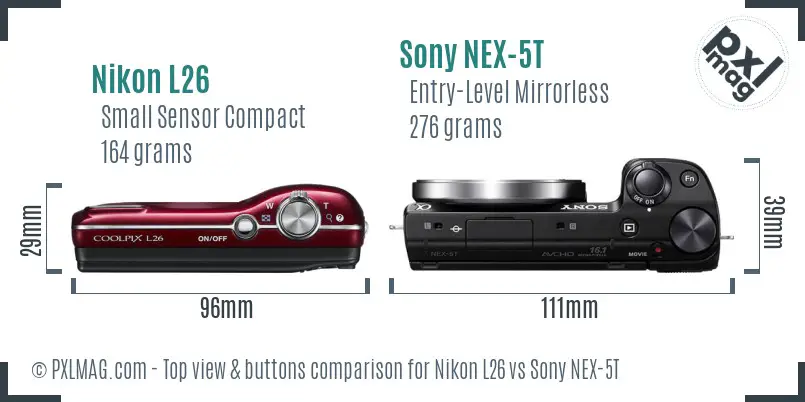 Nikon L26 vs Sony NEX-5T top view buttons comparison