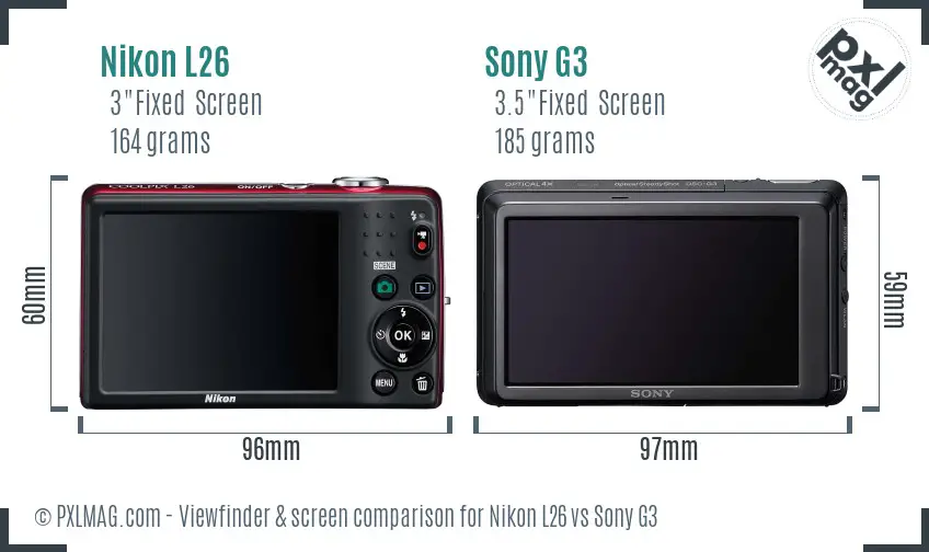 Nikon L26 vs Sony G3 Screen and Viewfinder comparison