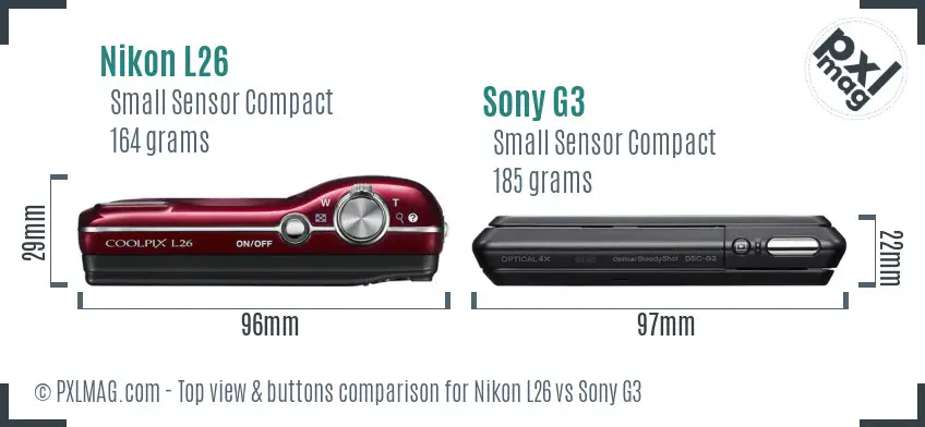 Nikon L26 vs Sony G3 top view buttons comparison