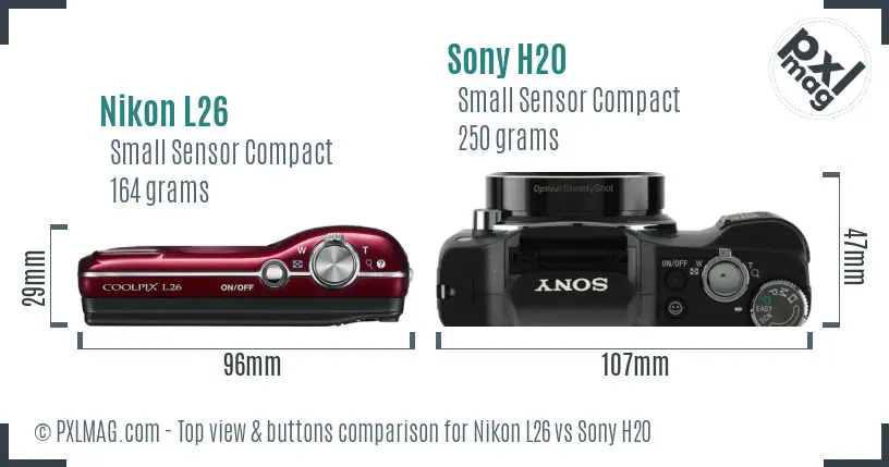 Nikon L26 vs Sony H20 top view buttons comparison