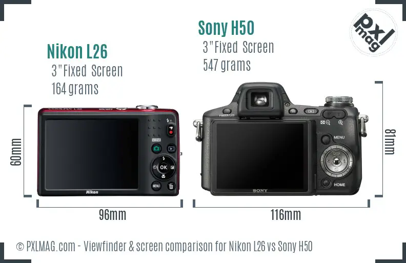 Nikon L26 vs Sony H50 Screen and Viewfinder comparison