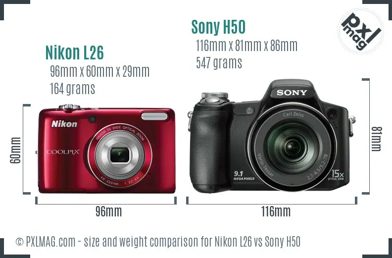 Nikon L26 vs Sony H50 size comparison