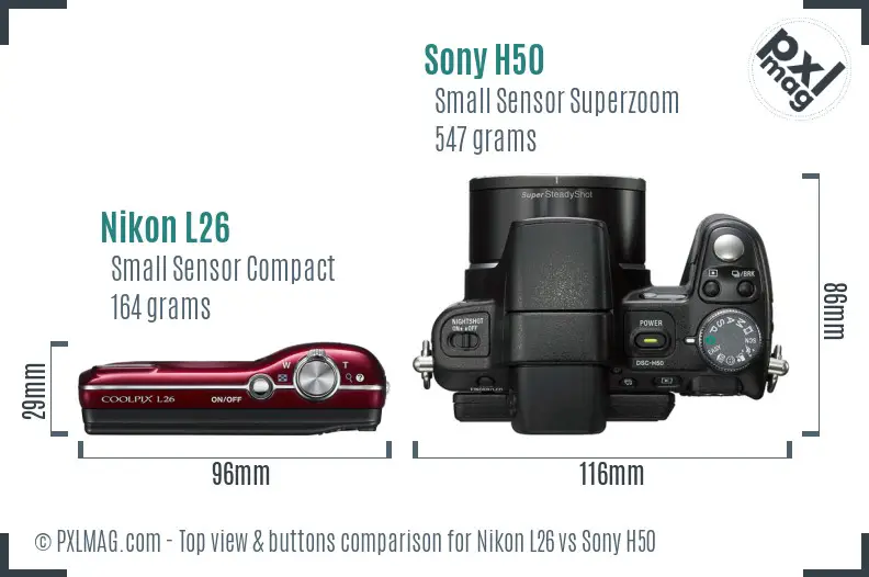 Nikon L26 vs Sony H50 top view buttons comparison