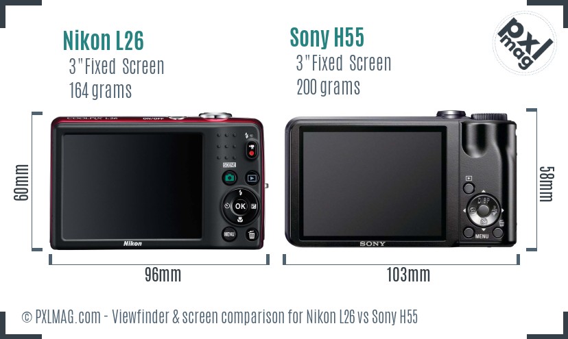 Nikon L26 vs Sony H55 Screen and Viewfinder comparison