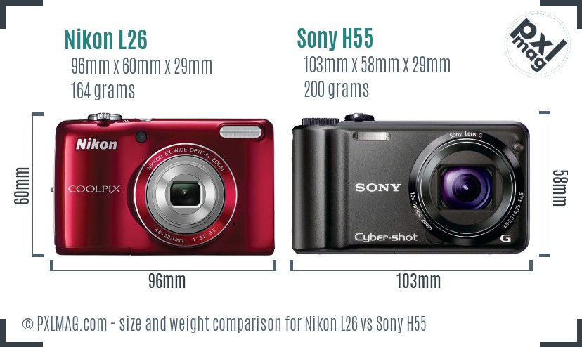 Nikon L26 vs Sony H55 size comparison
