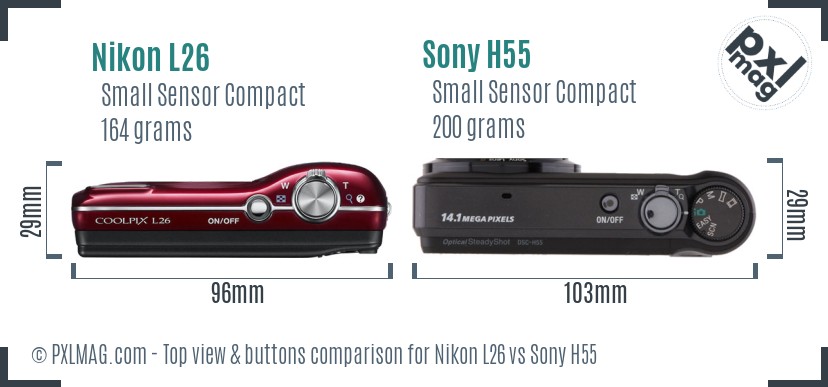 Nikon L26 vs Sony H55 top view buttons comparison