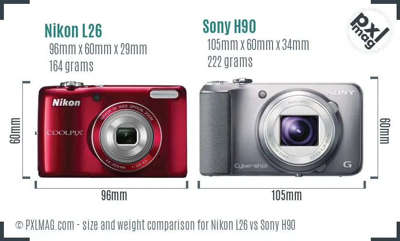 Nikon L26 vs Sony H90 size comparison