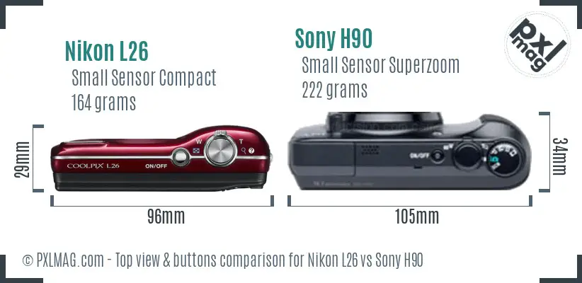 Nikon L26 vs Sony H90 top view buttons comparison