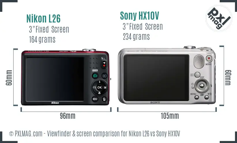 Nikon L26 vs Sony HX10V Screen and Viewfinder comparison