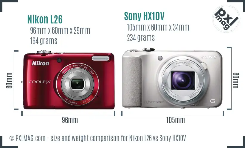 Nikon L26 vs Sony HX10V size comparison