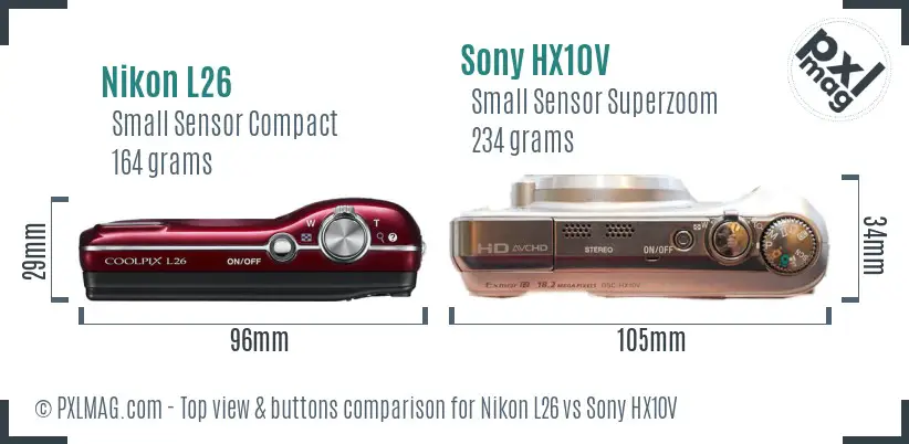 Nikon L26 vs Sony HX10V top view buttons comparison