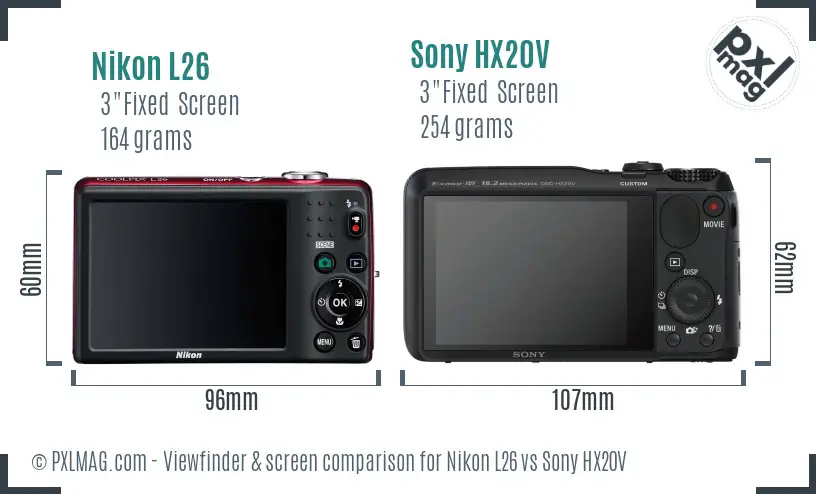 Nikon L26 vs Sony HX20V Screen and Viewfinder comparison