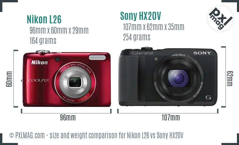 Nikon L26 vs Sony HX20V size comparison