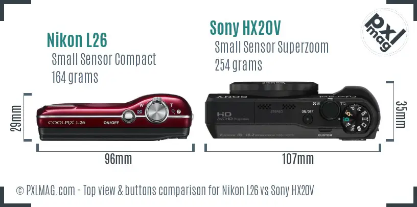 Nikon L26 vs Sony HX20V top view buttons comparison
