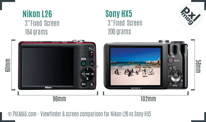 Nikon L26 vs Sony HX5 Screen and Viewfinder comparison