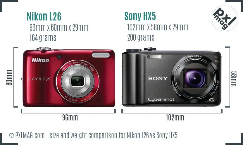Nikon L26 vs Sony HX5 size comparison