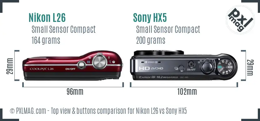 Nikon L26 vs Sony HX5 top view buttons comparison