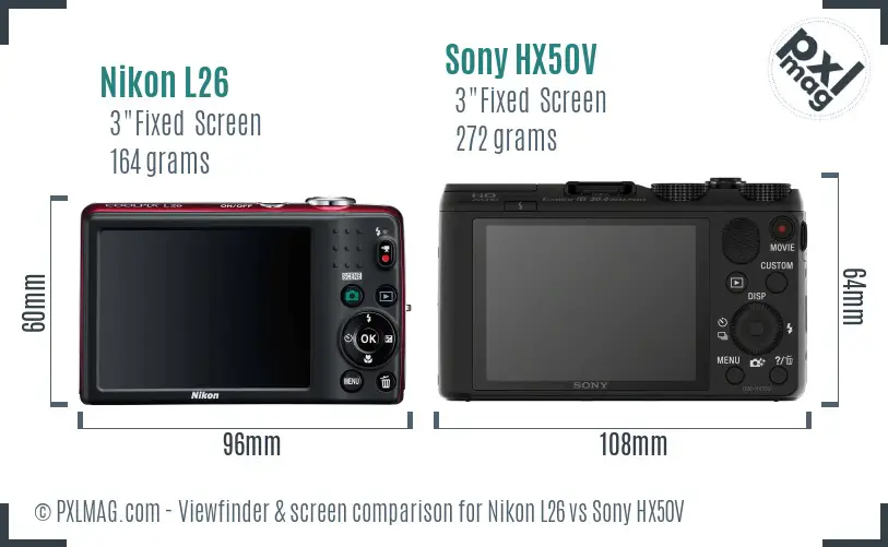 Nikon L26 vs Sony HX50V Screen and Viewfinder comparison