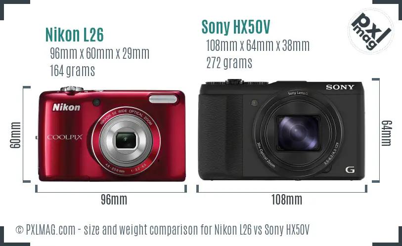 Nikon L26 vs Sony HX50V size comparison