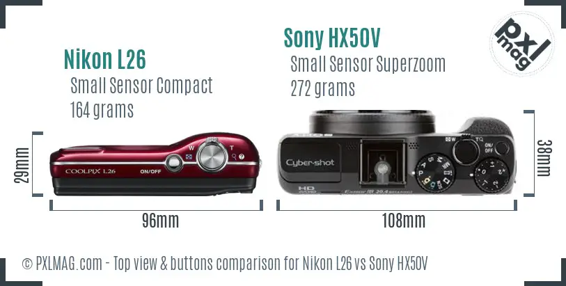Nikon L26 vs Sony HX50V top view buttons comparison