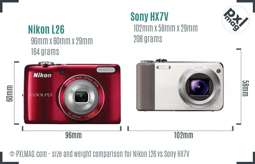 Nikon L26 vs Sony HX7V size comparison