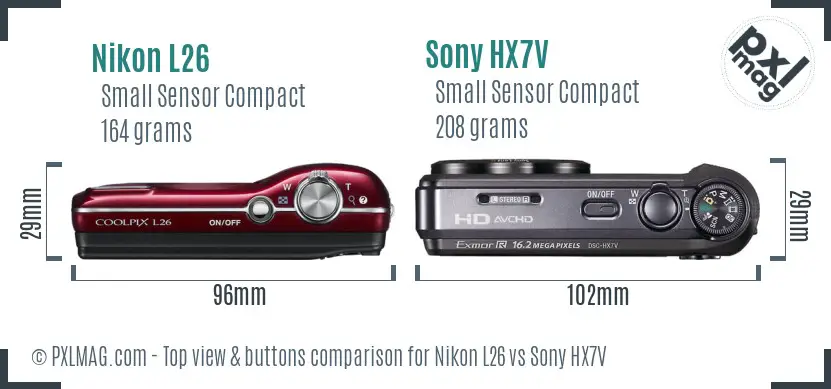 Nikon L26 vs Sony HX7V top view buttons comparison