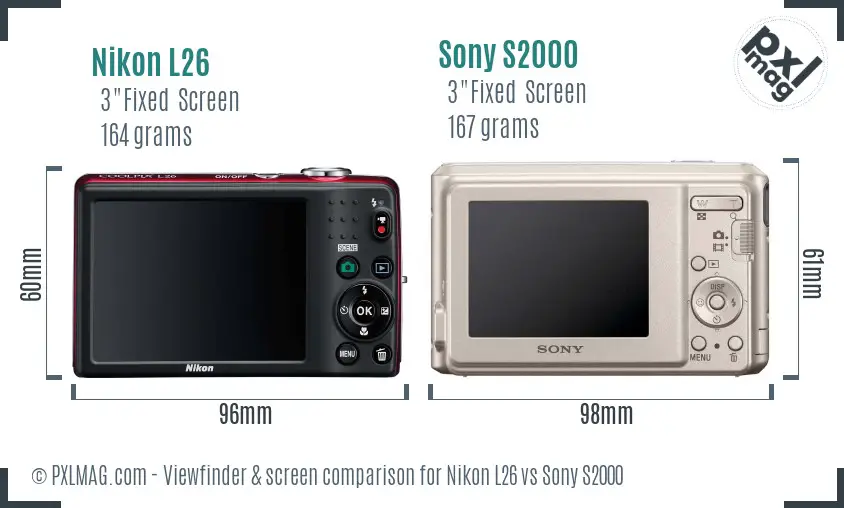 Nikon L26 vs Sony S2000 Screen and Viewfinder comparison