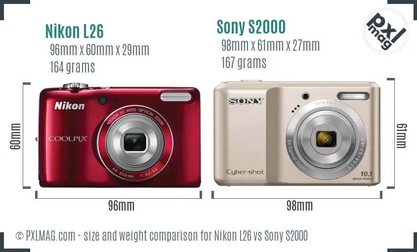 Nikon L26 vs Sony S2000 size comparison