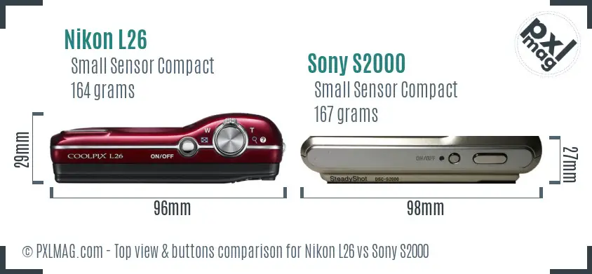 Nikon L26 vs Sony S2000 top view buttons comparison