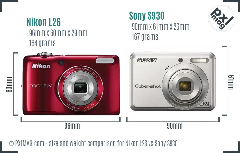 Nikon L26 vs Sony S930 size comparison