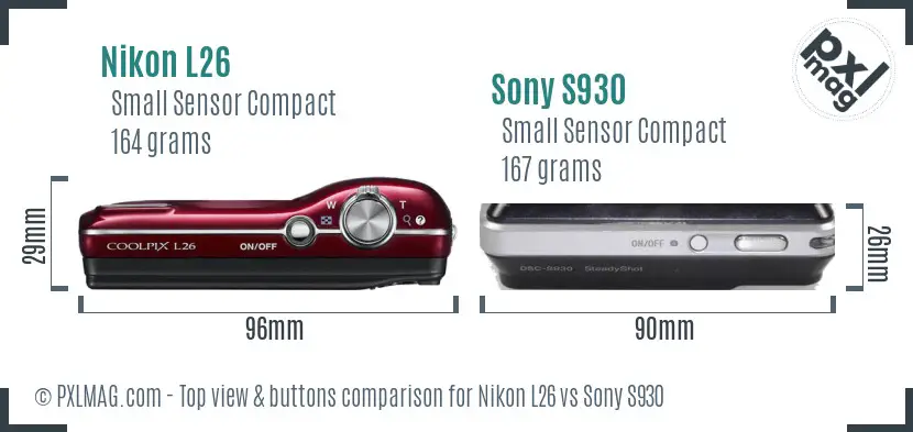 Nikon L26 vs Sony S930 top view buttons comparison