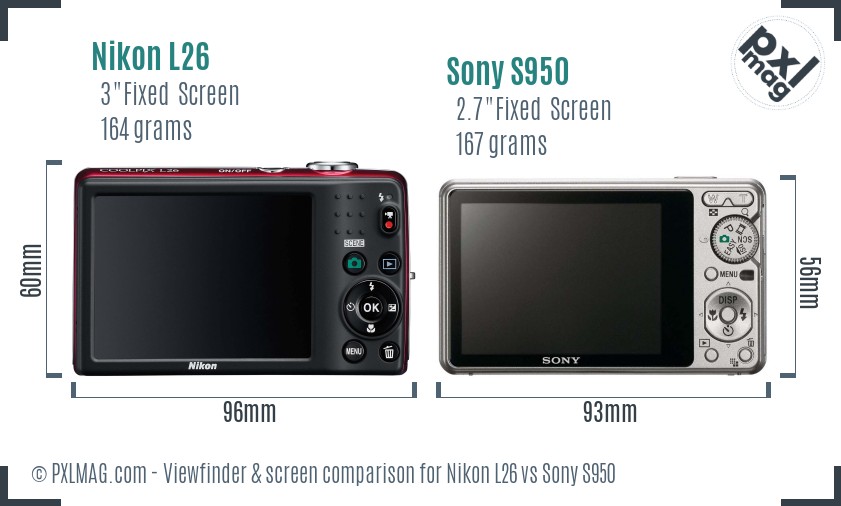 Nikon L26 vs Sony S950 Screen and Viewfinder comparison