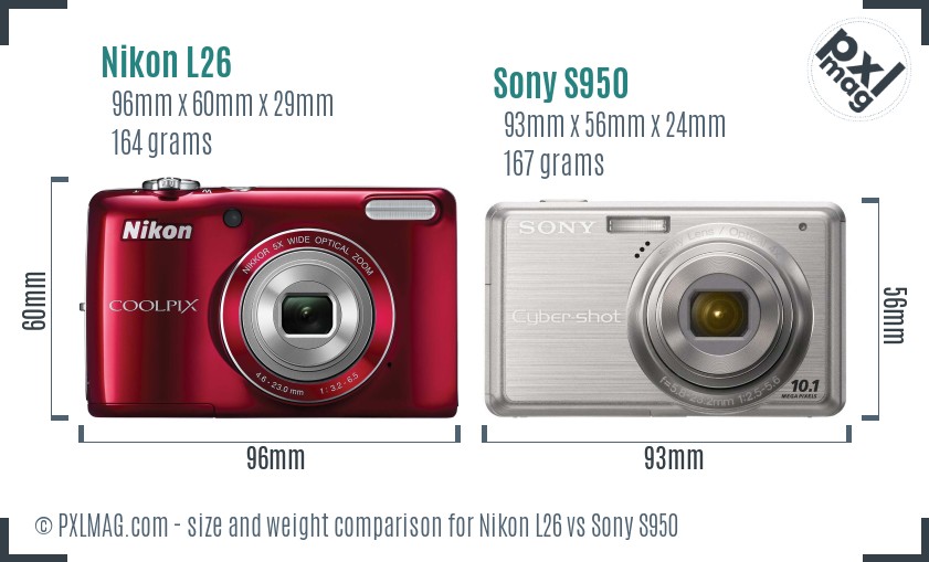 Nikon L26 vs Sony S950 size comparison