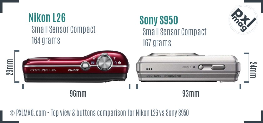 Nikon L26 vs Sony S950 top view buttons comparison