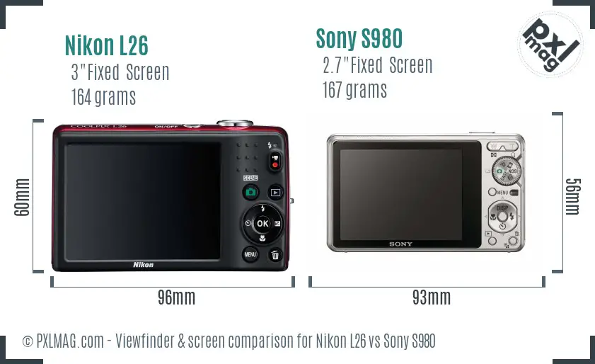 Nikon L26 vs Sony S980 Screen and Viewfinder comparison Nikon L26 vs Sony S980 Screen and Viewfinder comparison
