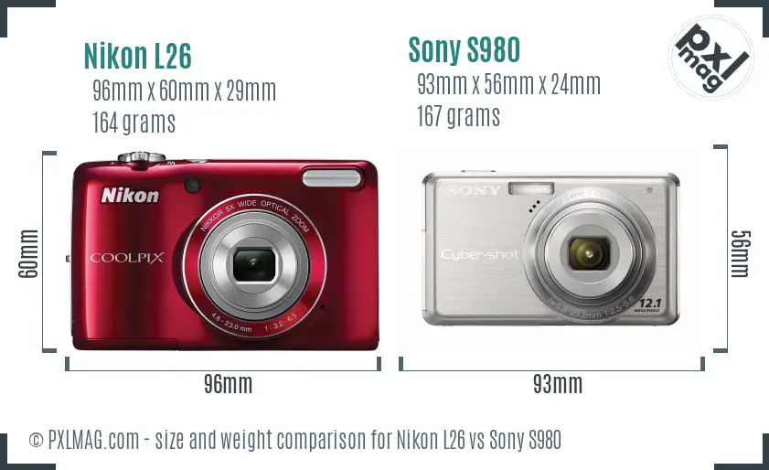 Nikon L26 vs Sony S980 size comparison Nikon L26 vs Sony S980 size comparison
