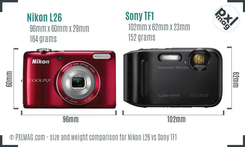 Nikon L26 vs Sony TF1 size comparison