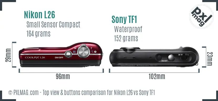 Nikon L26 vs Sony TF1 top view buttons comparison
