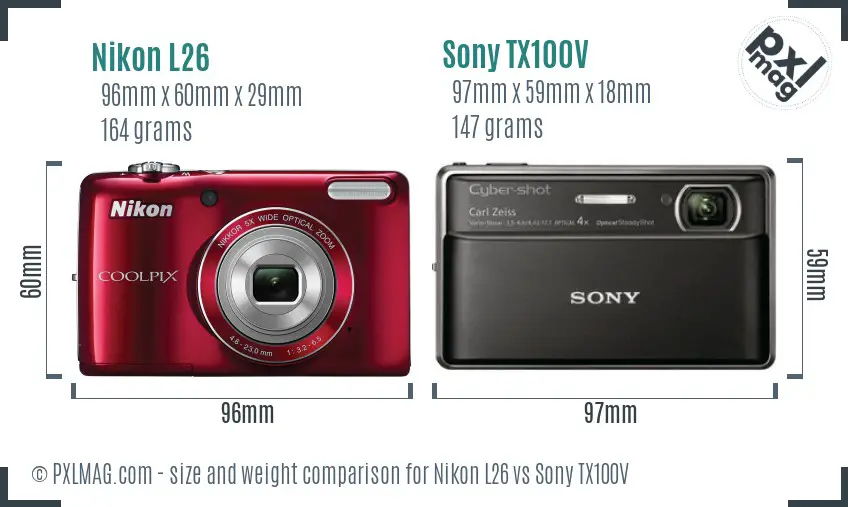 Nikon L26 vs Sony TX100V size comparison